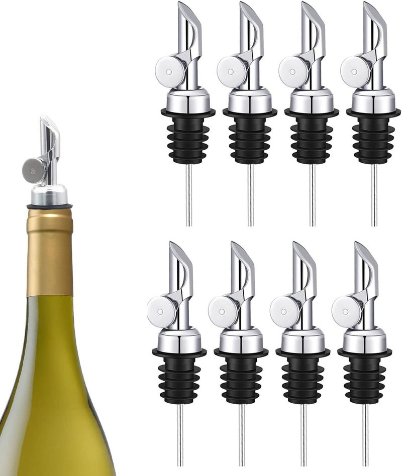 vigor path Weighted Stainless Steel Liquor Bottle Pourers: Auto Flip Spouts for Precise Pouring, Leak-Proof and Dishwasher-Safe (8pcs - Silver) - Image 1